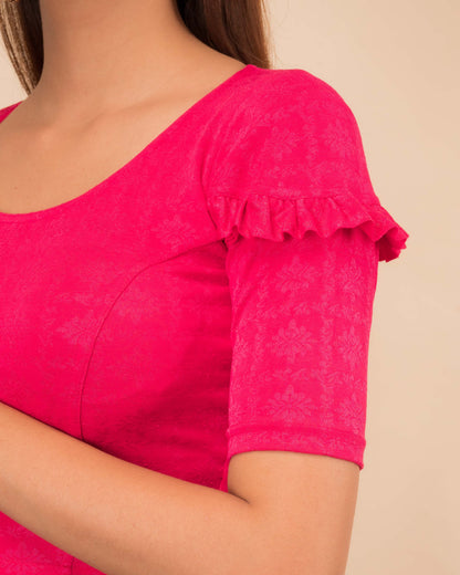 Mohini Rani Ruffle Sleeves and Back Stretchable Slip On Blouse by Advi