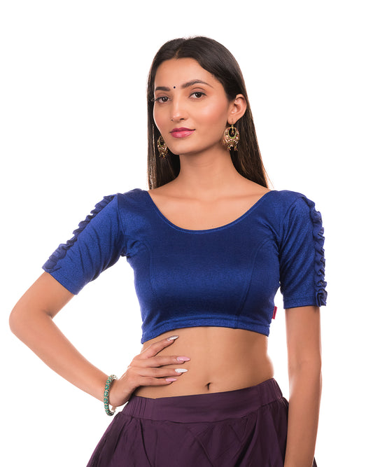 Mirari Royal Blue Ruffle sleeves and back Stretchable Blouse by Advi