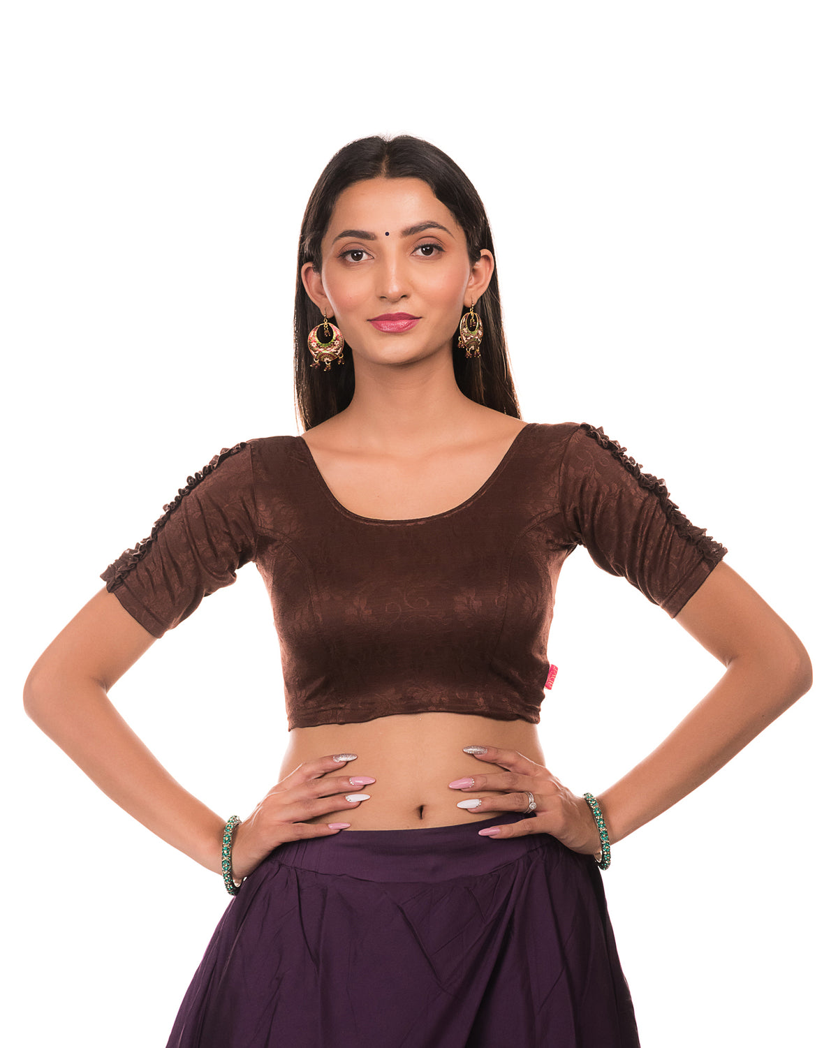 Mirari Coffee Ruffle sleeves and back Stretchable Blouse by Advi