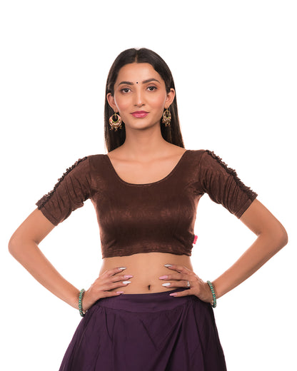 Mirari Coffee Ruffle sleeves and back Stretchable Blouse by Advi