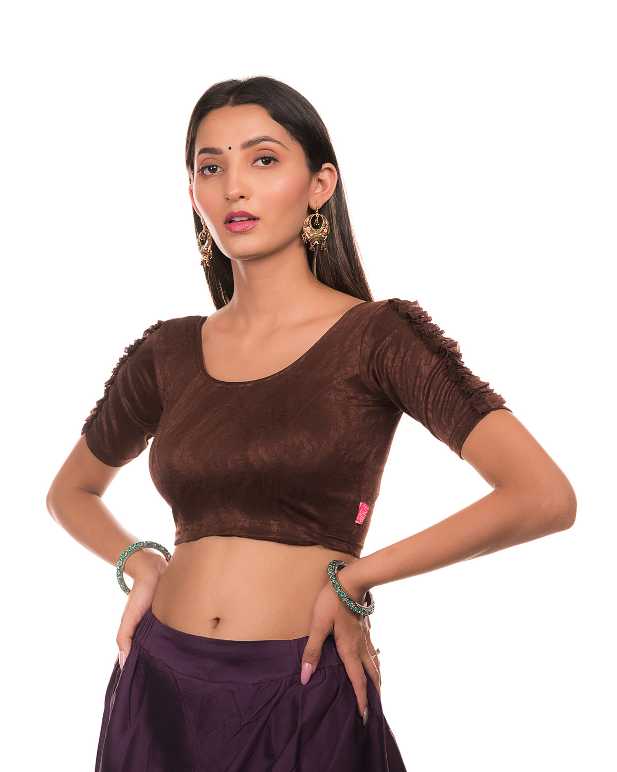 Mirari Coffee Ruffle sleeves and back Stretchable Blouse by Advi