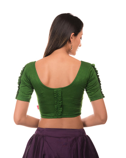 Mirari Green Ruffle sleeves and back Stretchable Blouse by Advi