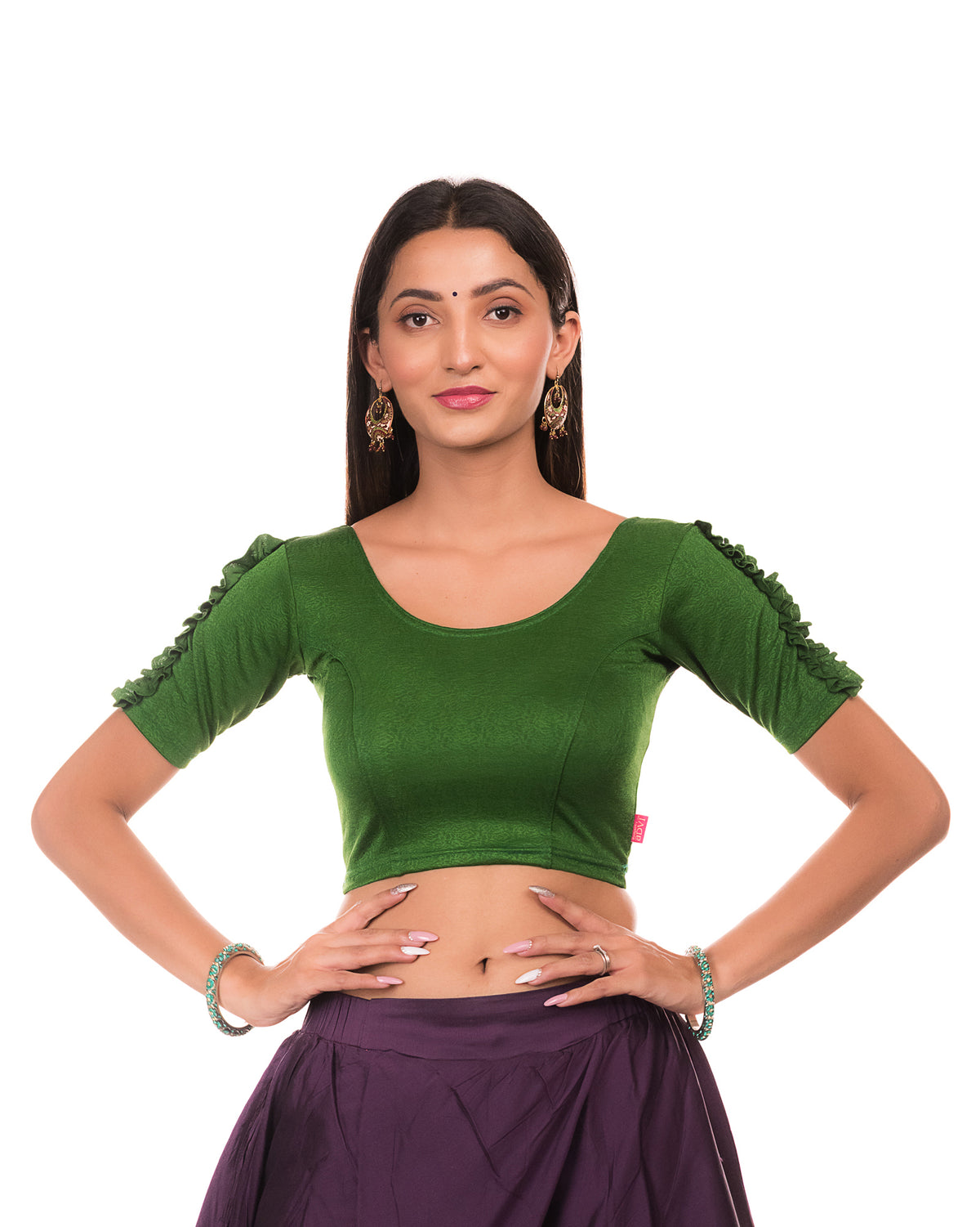 Mirari Green Ruffle sleeves and back Stretchable Blouse by Advi