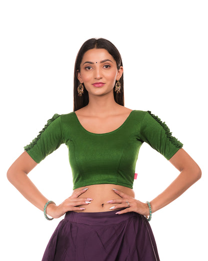 Mirari Green Ruffle sleeves and back Stretchable Blouse by Advi