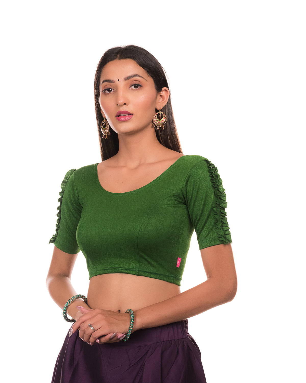 Mirari Green Ruffle sleeves and back Stretchable Blouse by Advi