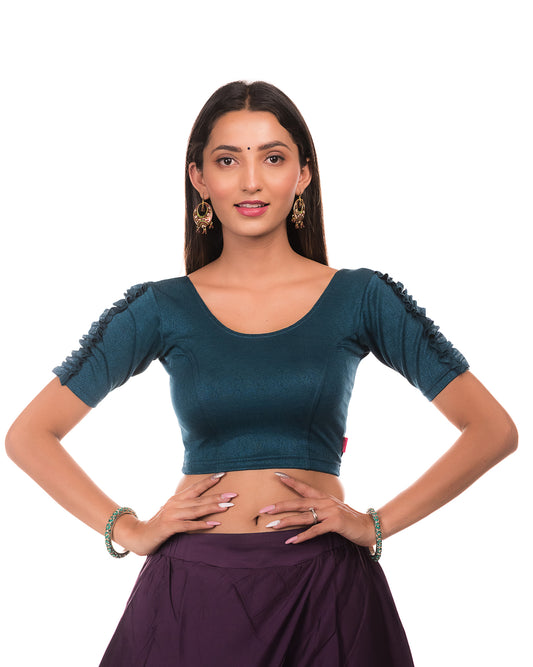 Mirari Peacock Ruffle sleeves and back Stretchable Blouse by Advi