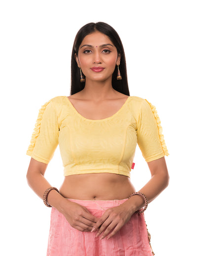 Mirari Lemon Ruffle sleeves and back Stretchable Blouse by Advi