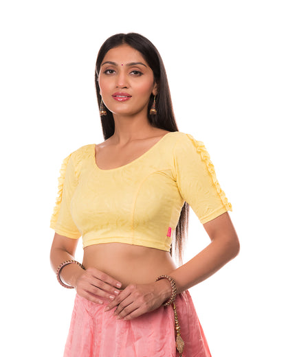 Mirari Lemon Ruffle sleeves and back Stretchable Blouse by Advi