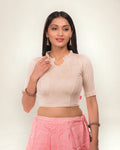 Nora High Neck Collar With Ruffle Stretchable Slip On Blouse