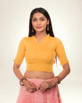 Nora High Neck Collar With Ruffle Stretchable Slip On Blouse