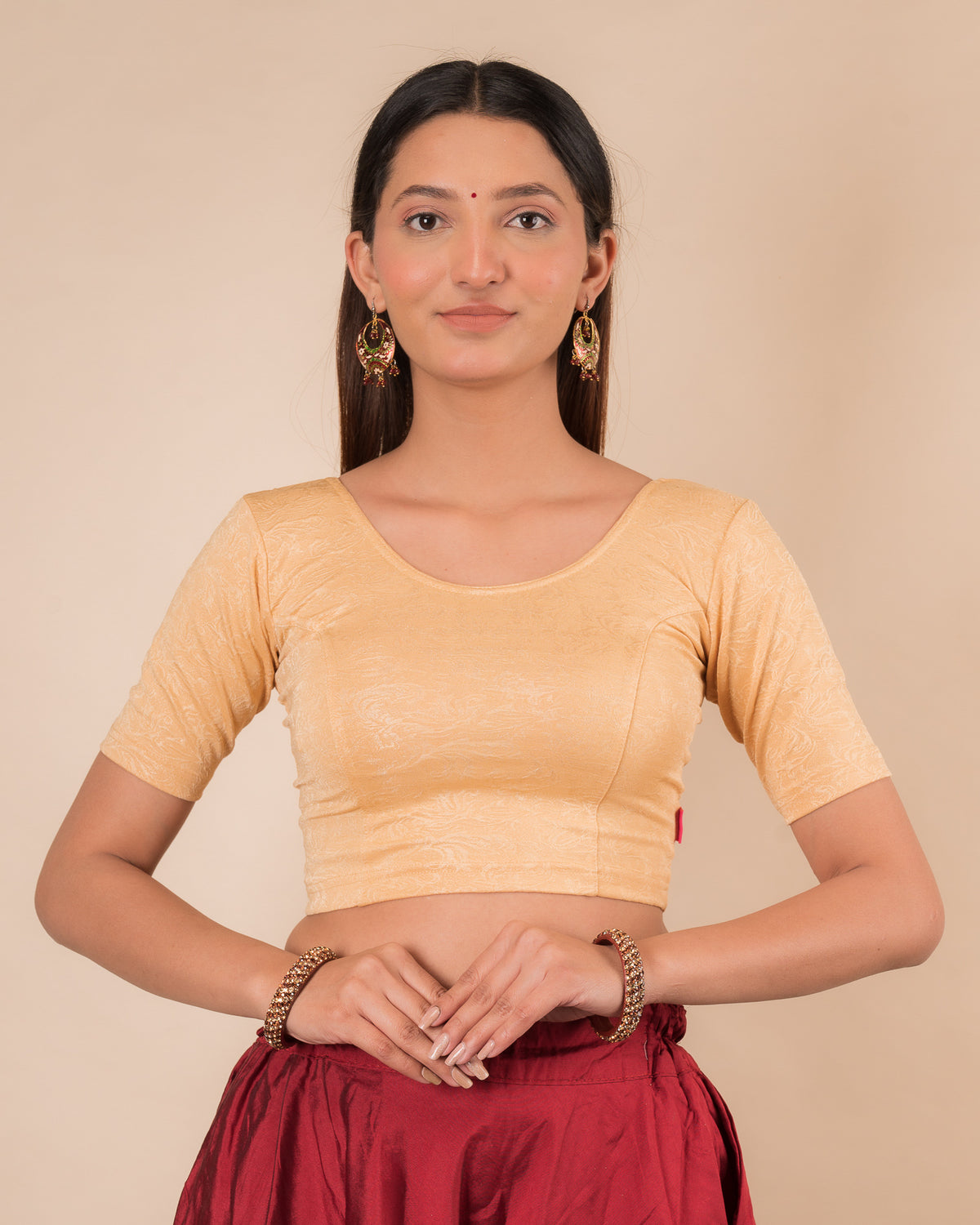 Srishti Fawn Classic Round Neck Stretchable Slip On Blouse
