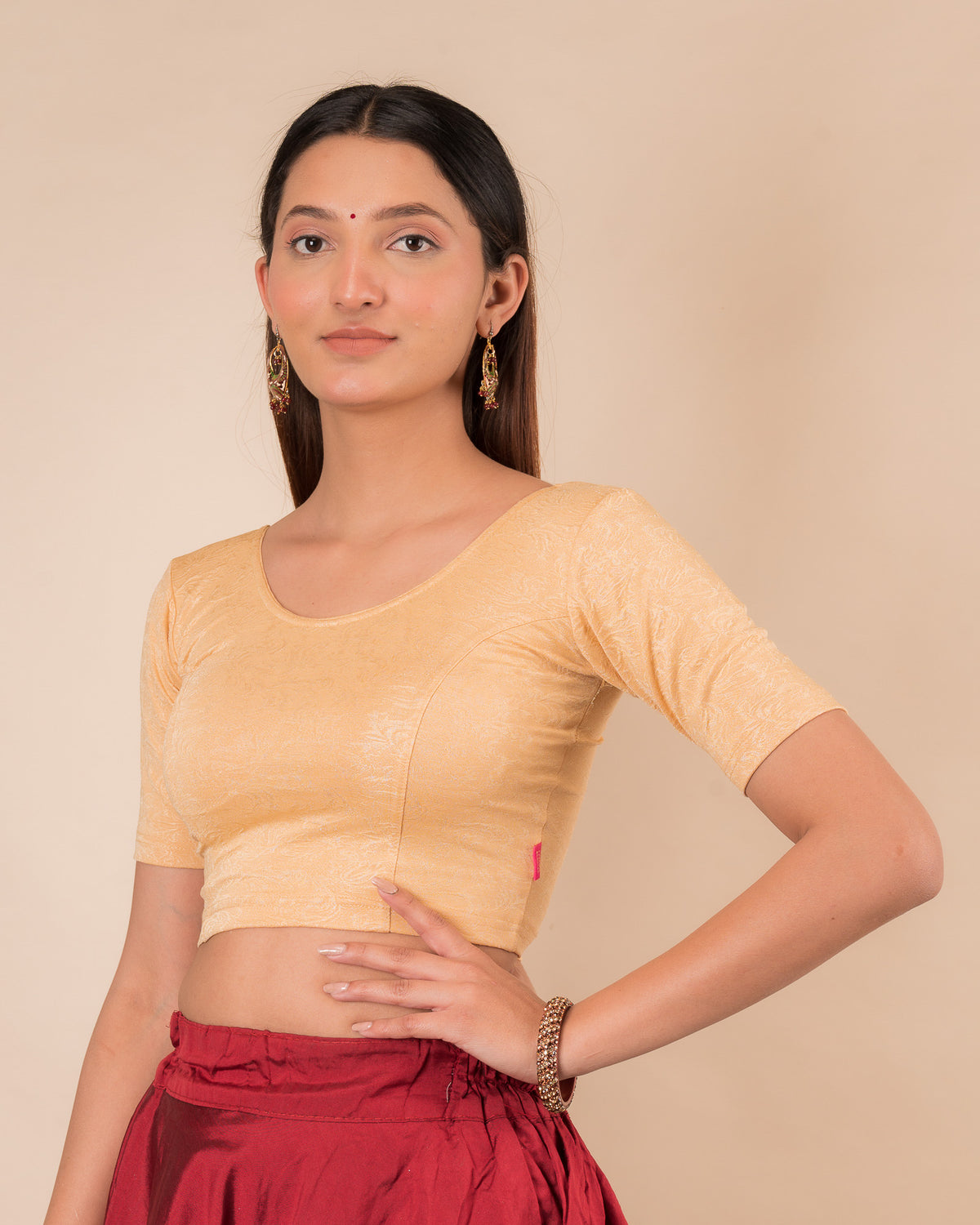 Srishti Fawn Classic Round Neck Stretchable Slip On Blouse