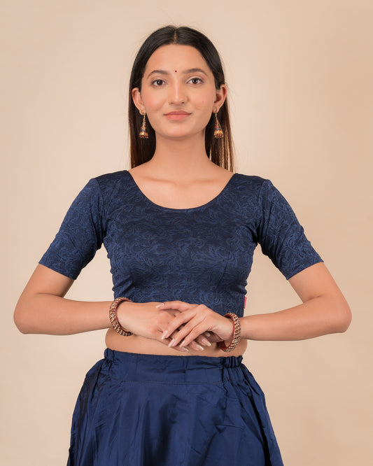 Srishti Navy Classic Round Neck Stretchable Slip On Blouse