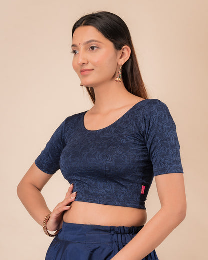 Srishti Navy Classic Round Neck Stretchable Slip On Blouse