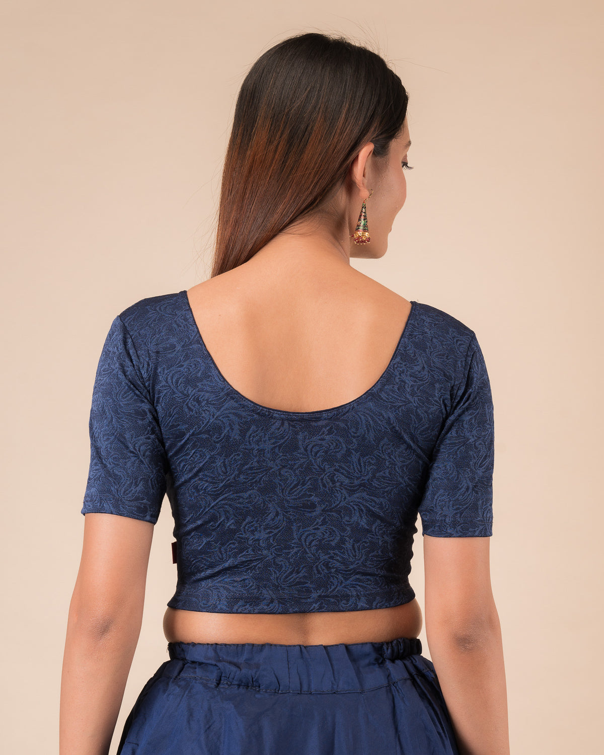 Srishti Navy Classic Round Neck Stretchable Slip On Blouse