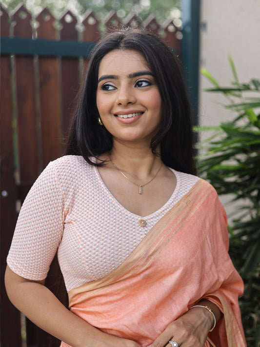 Gingham Peach Stretchable Checked V-Neck Saree Blouse Advi