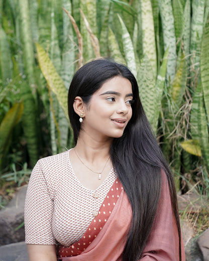Gingham Brown V-Neck Blouse