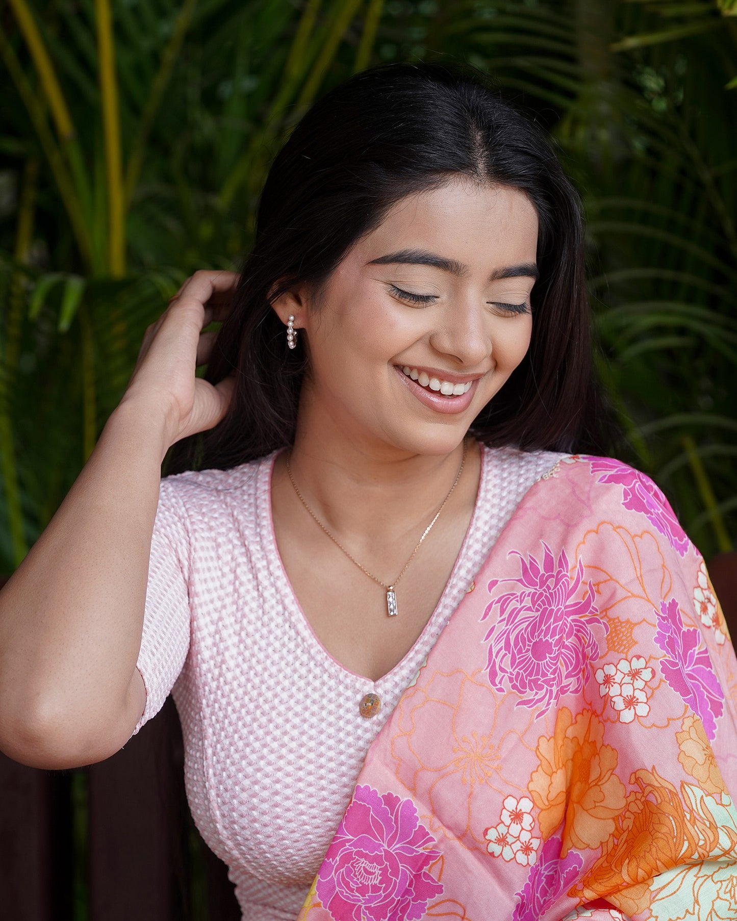 Gingham Pink V-Neck Blouse