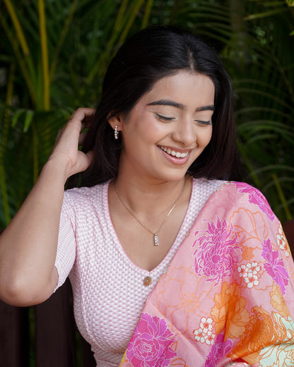 Gingham Pink V-Neck Blouse