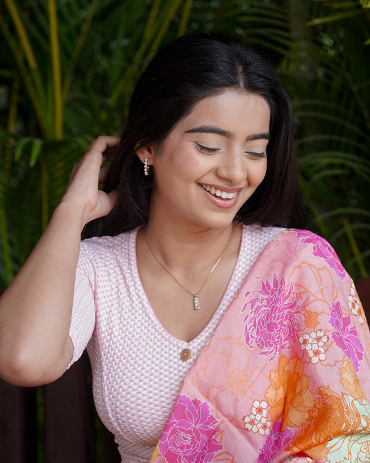 Gingham Pink V-Neck Blouse