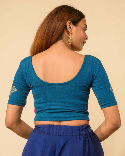 Vajra Rama Green Bajuband Embroidery Work Stretchable Saree Blouse