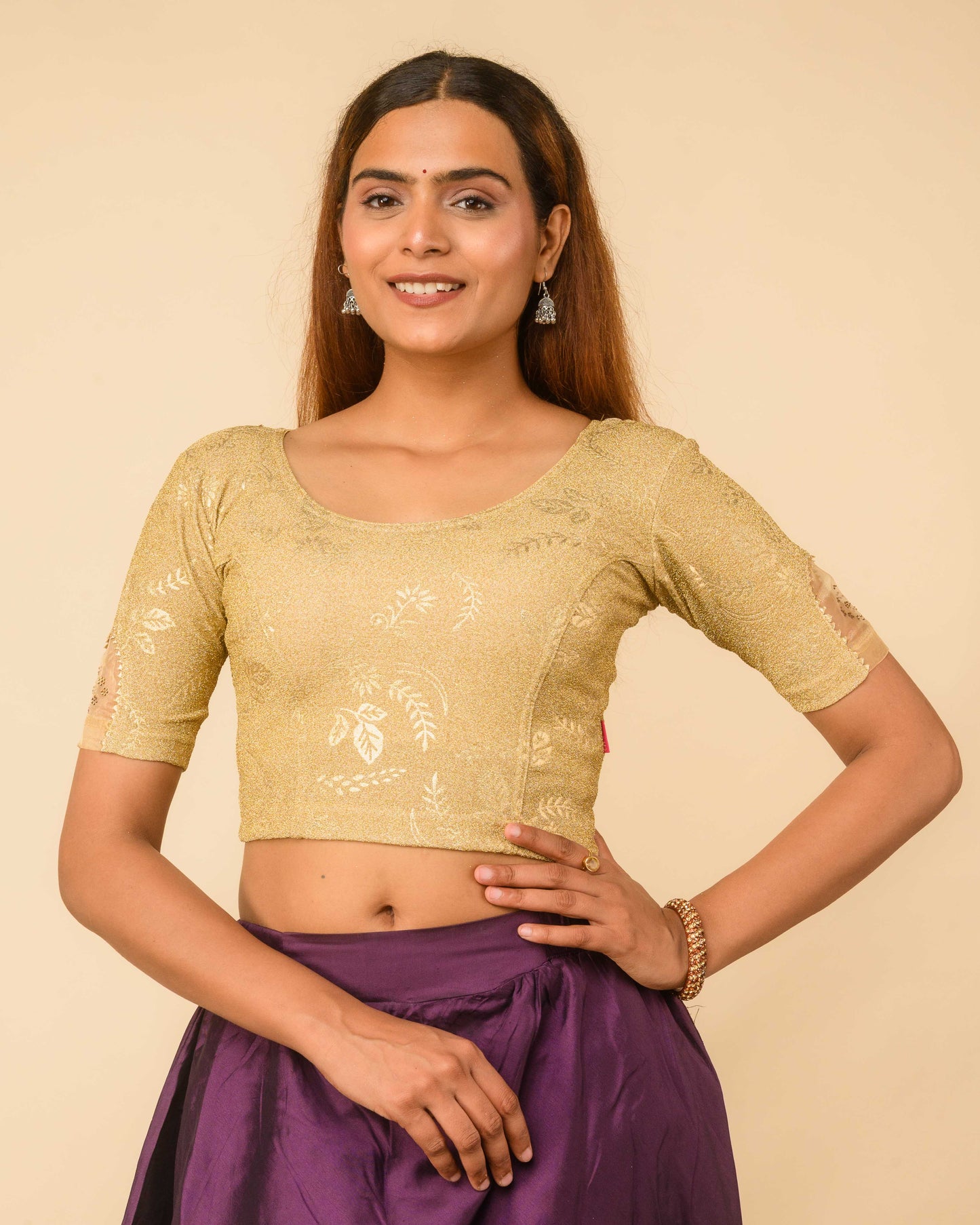 Ambree Metallic Gold Swarovski Stone Stretchable Saree Blouse – Advi