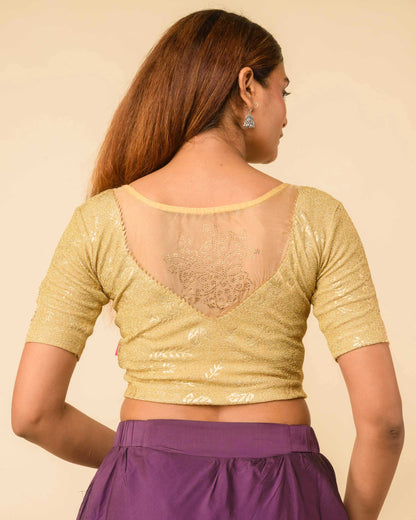 Ambree Metallic Gold Swarovski Stone Stretchable Saree Blouse – Advi