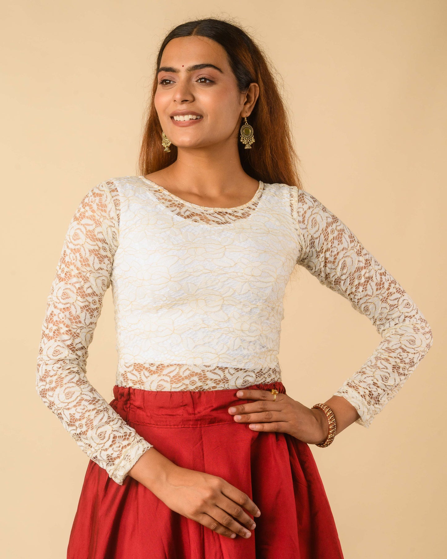 Maria White Shimmer Lace Readymade Saree Blouse – Advi Set of 2