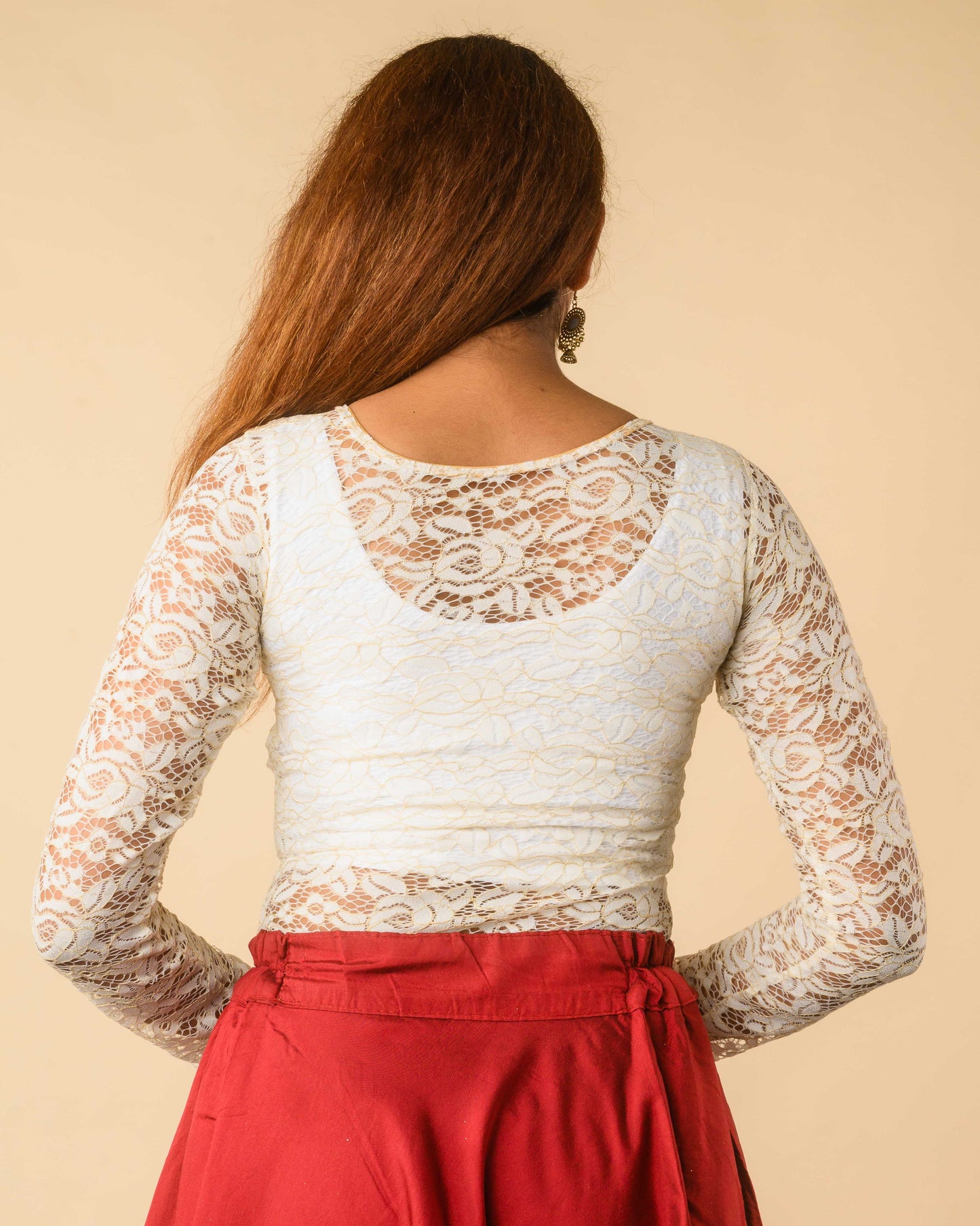 Maria White Shimmer Lace Readymade Saree Blouse – Advi Set of 2