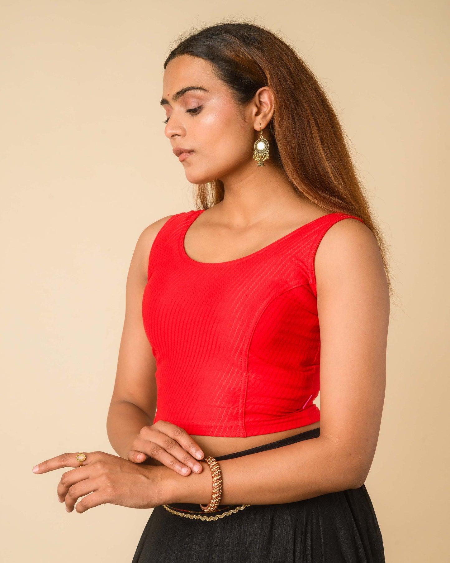 Maria Red Shimmer Lace Readymade Saree Blouse – Advi Set of 2