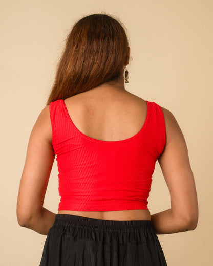 Maria Red Shimmer Lace Readymade Saree Blouse – Advi Set of 2