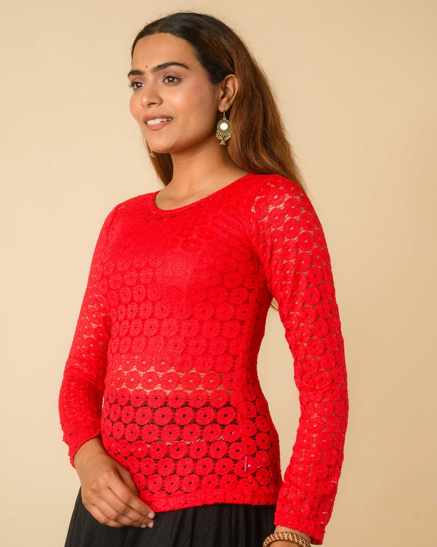 Maria Red Shimmer Lace Readymade Saree Blouse – Advi Set of 2