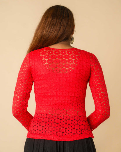 Maria Red Shimmer Lace Readymade Saree Blouse – Advi Set of 2