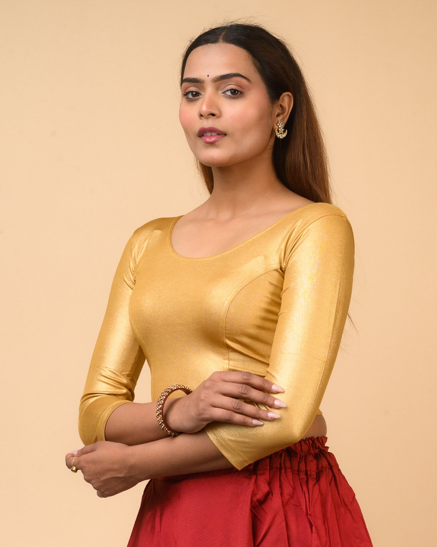 Shimmer Long Sleeve Blouse Dark Gold