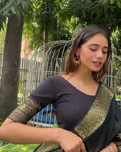 Swarna Gold Print Border Stretchable Slip On Blouse