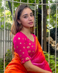 Daisy Rani Floral Gold Print Blouse with Frill and Boat Neck by Advi