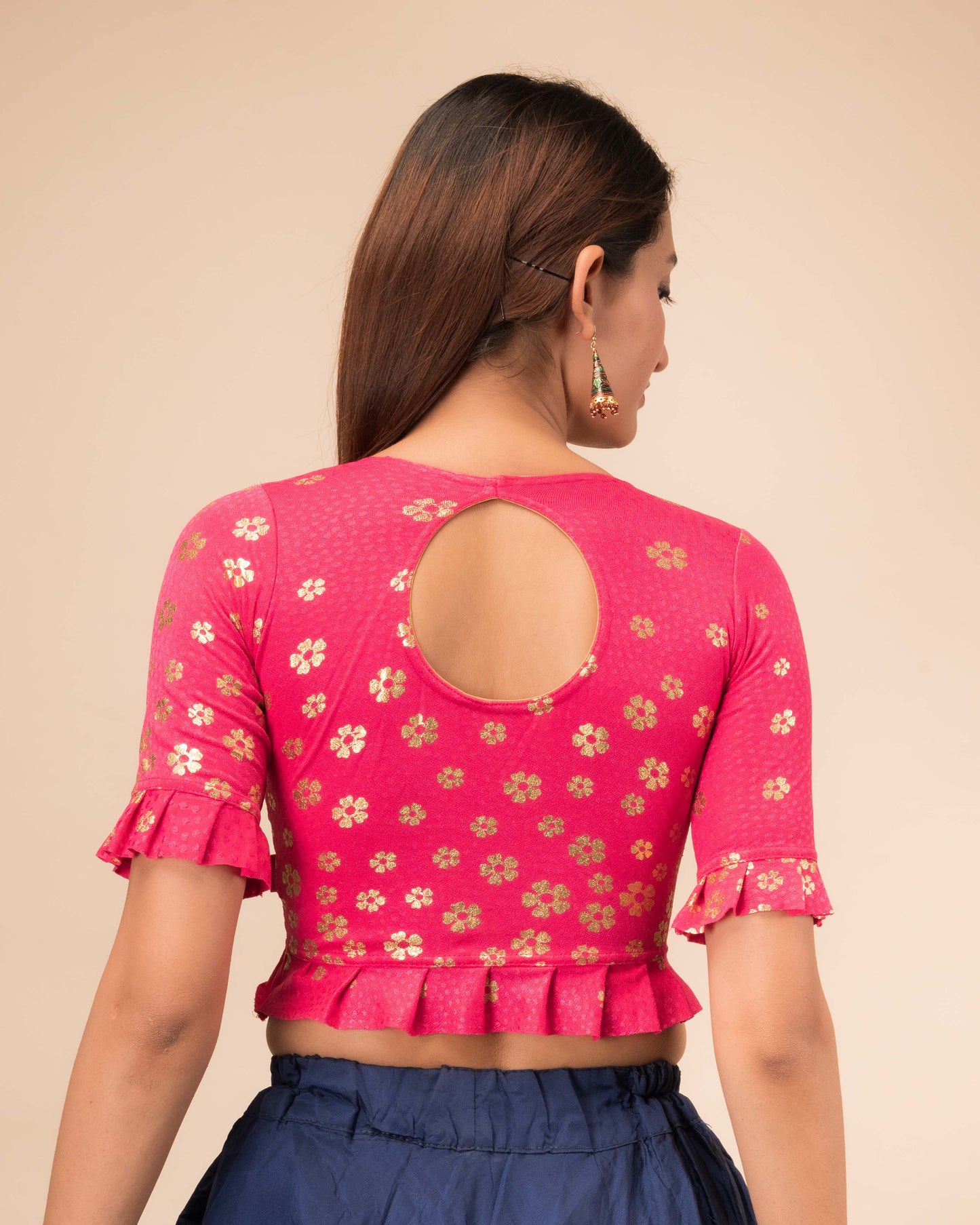 Daisy Rani Floral Gold Print Blouse with Frill and Boat Neck by Advi