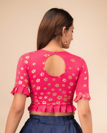 Daisy Rani Floral Gold Print Blouse with Frill and Boat Neck by Advi