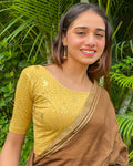 Jhumki Beige Gold Foil Jhumki Buti Jacquard Slip On Blouse by Advi