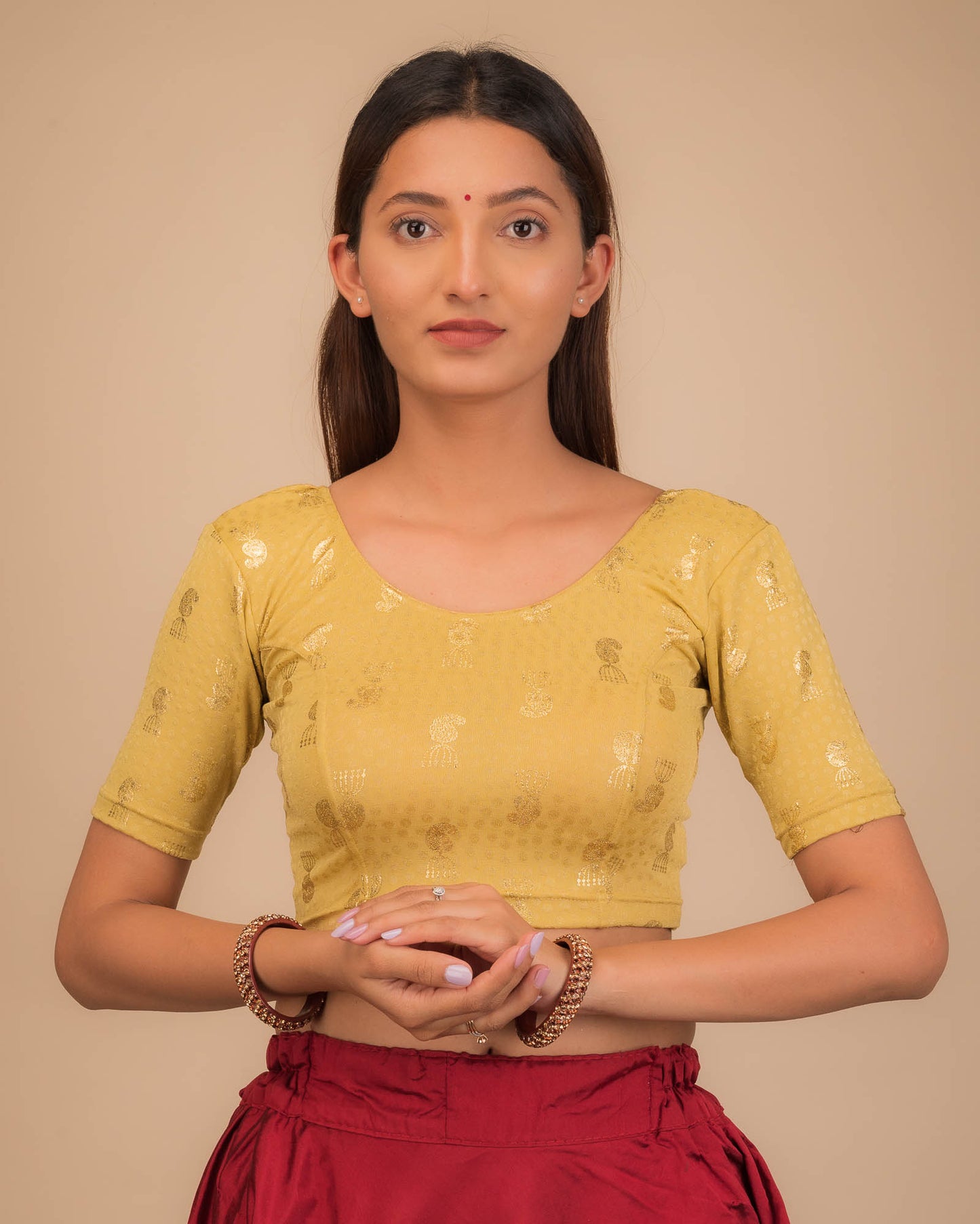 Jhumka Gold Foil Stretchable Slip On Blouse