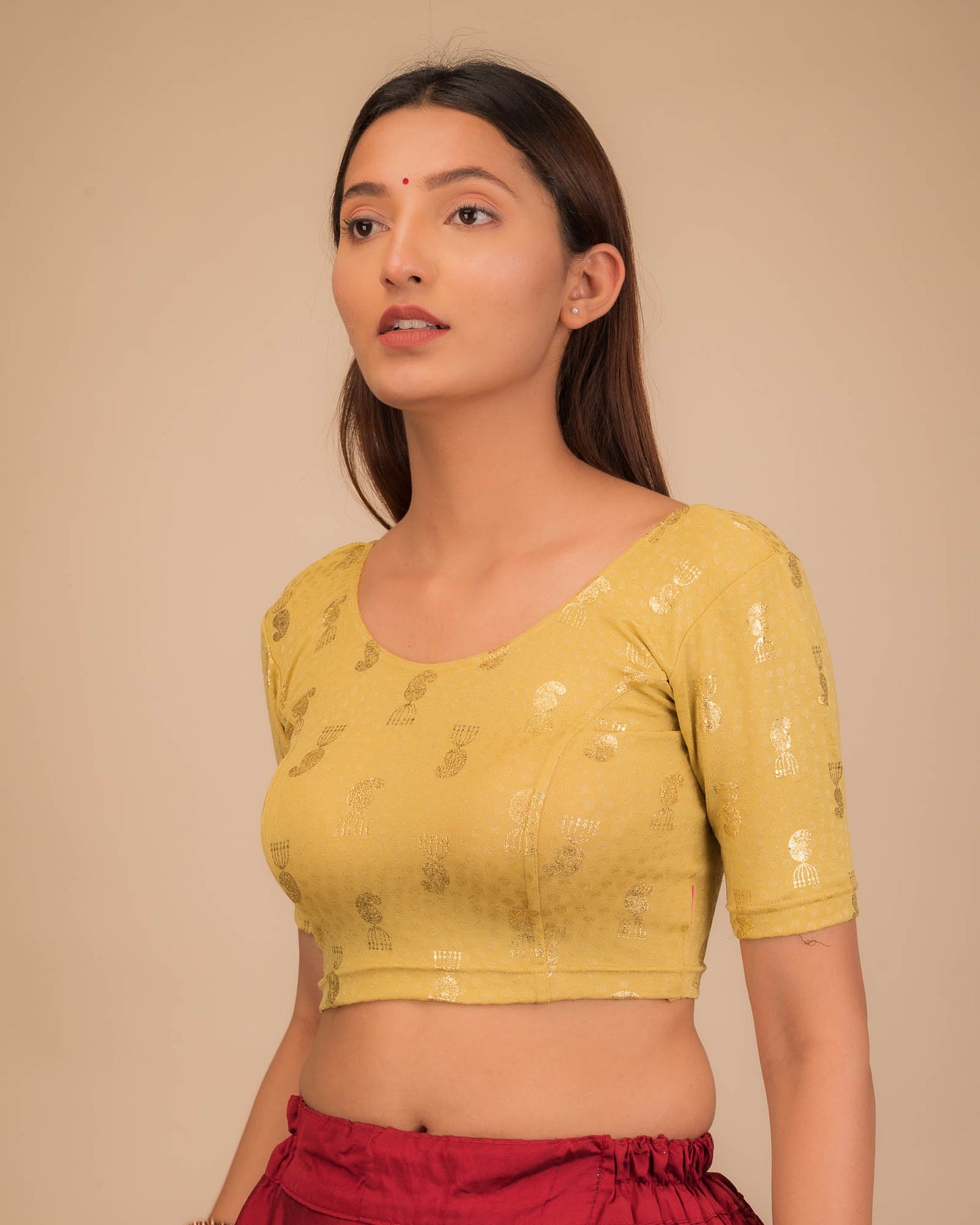 Jhumka Gold Foil Stretchable Slip On Blouse