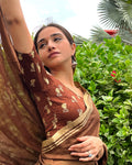 Jhumki Coffee Jacquard Blouse with Gold Foil Jhumki Buti by Advi