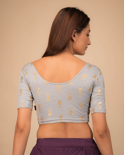 Jhumki Gray Jhumki Foil Print Jacquard Elbow Sleeve Blouse by Advi