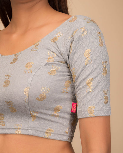 Jhumki Gray Jhumki Foil Print Jacquard Elbow Sleeve Blouse by Advi
