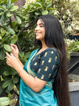 Jhumki Bottle Green Jhumki Gold Foil Print Elbow Sleeve Stretchable Blouse by Advi