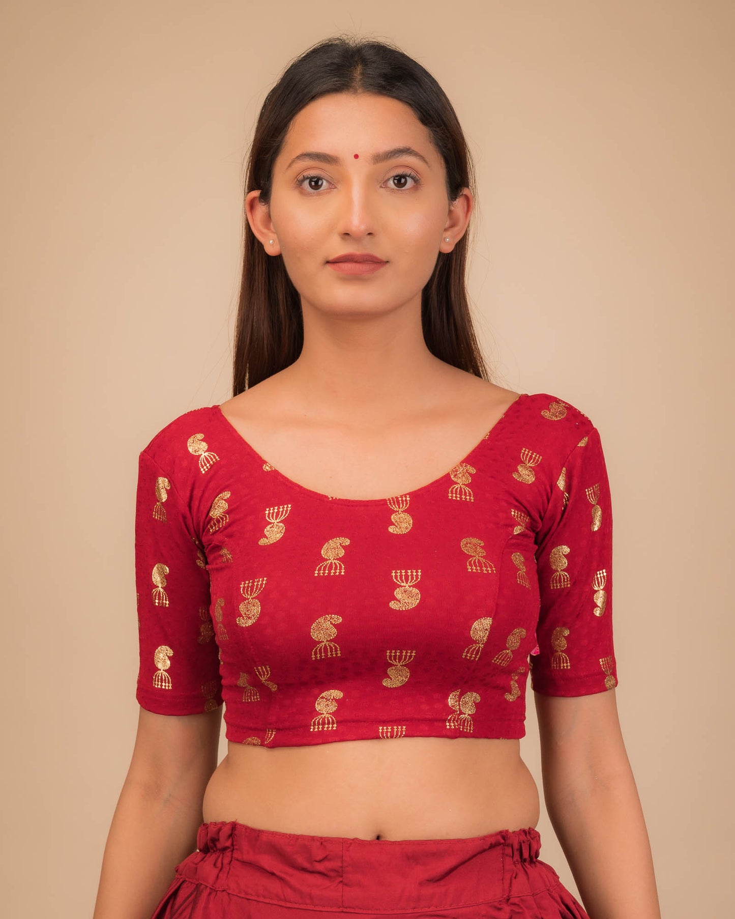 Jhumki Maroon Jhumki Buti Metallic Jacquard Stretchable Blouse by Advi