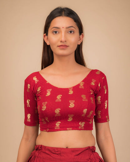 Jhumki Maroon Jhumki Buti Metallic Jacquard Stretchable Blouse by Advi