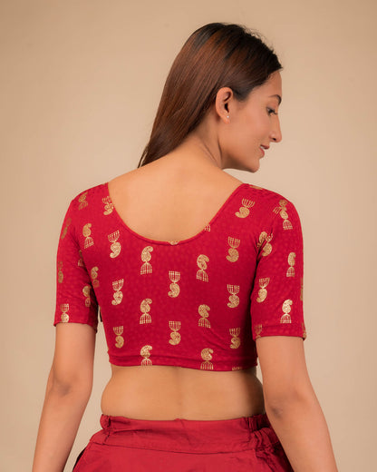Jhumki Maroon Jhumki Buti Metallic Jacquard Stretchable Blouse by Advi