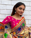 Jhumki Rani Jhumki Gold Foil Print Elbow Sleeve Stretchable Blouse by Advi