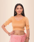 Shehnaaz Fawn Jacquard Stretchable Blouse with Double Frill Elbow Sleeves by Advi